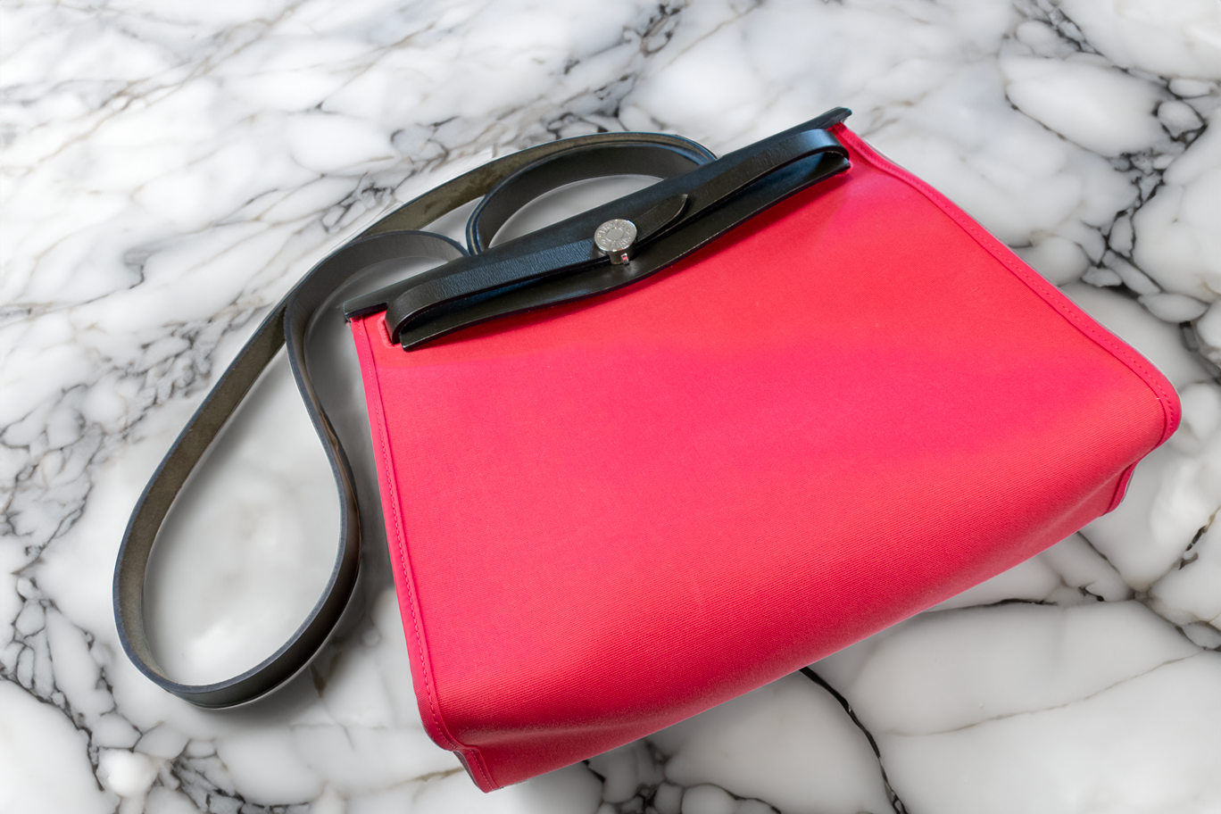 Hermès Vache Hunter Toile Herbag Zip 31 PM Rose Extreme Black
