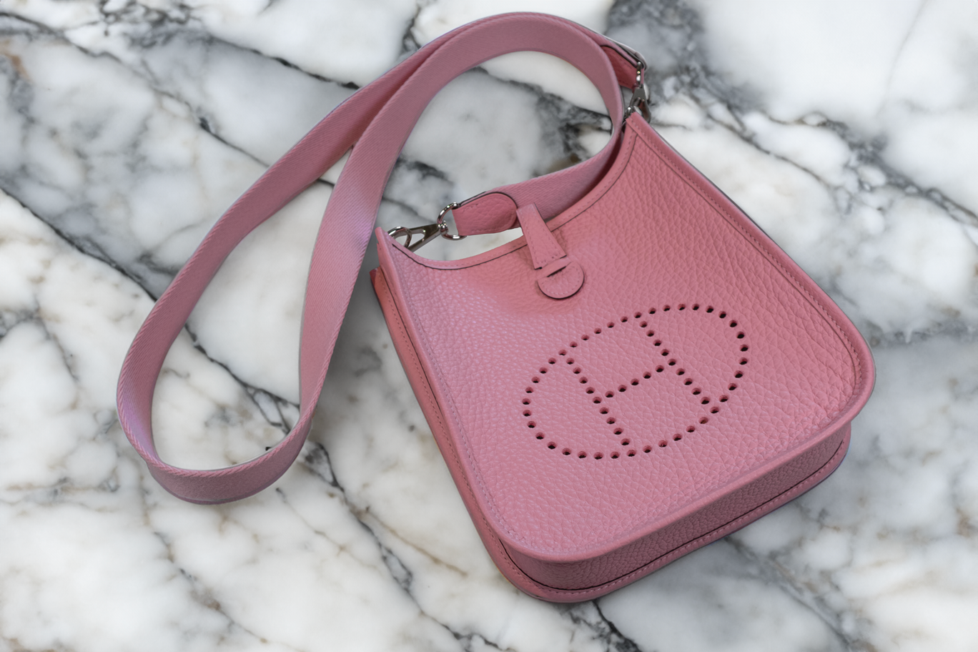 Hermès Mini Evelyne Blush Logo Leather Shoulder Bag