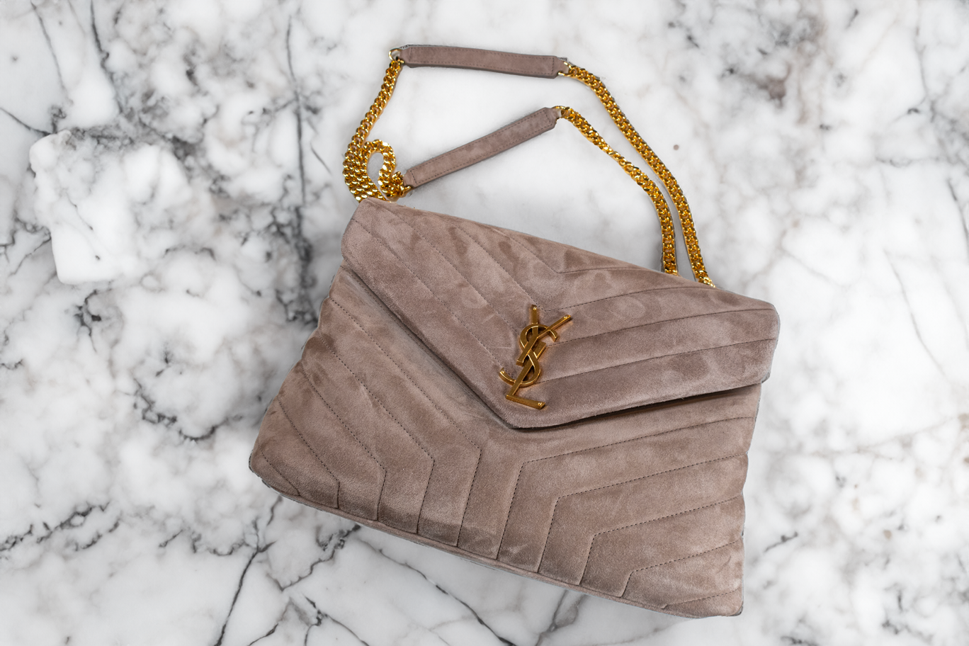 Saint Laurent Loulou Puffer Brown Suede Shoulder Bag