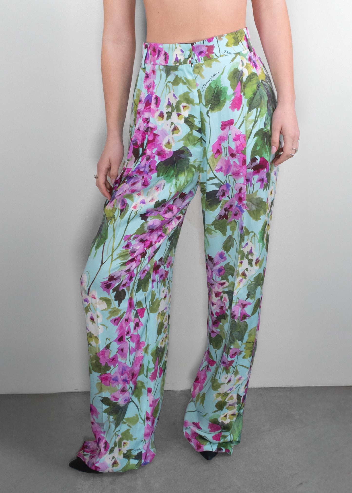Dolce & Gabbana Bluebell-Print Charmeuse Pants