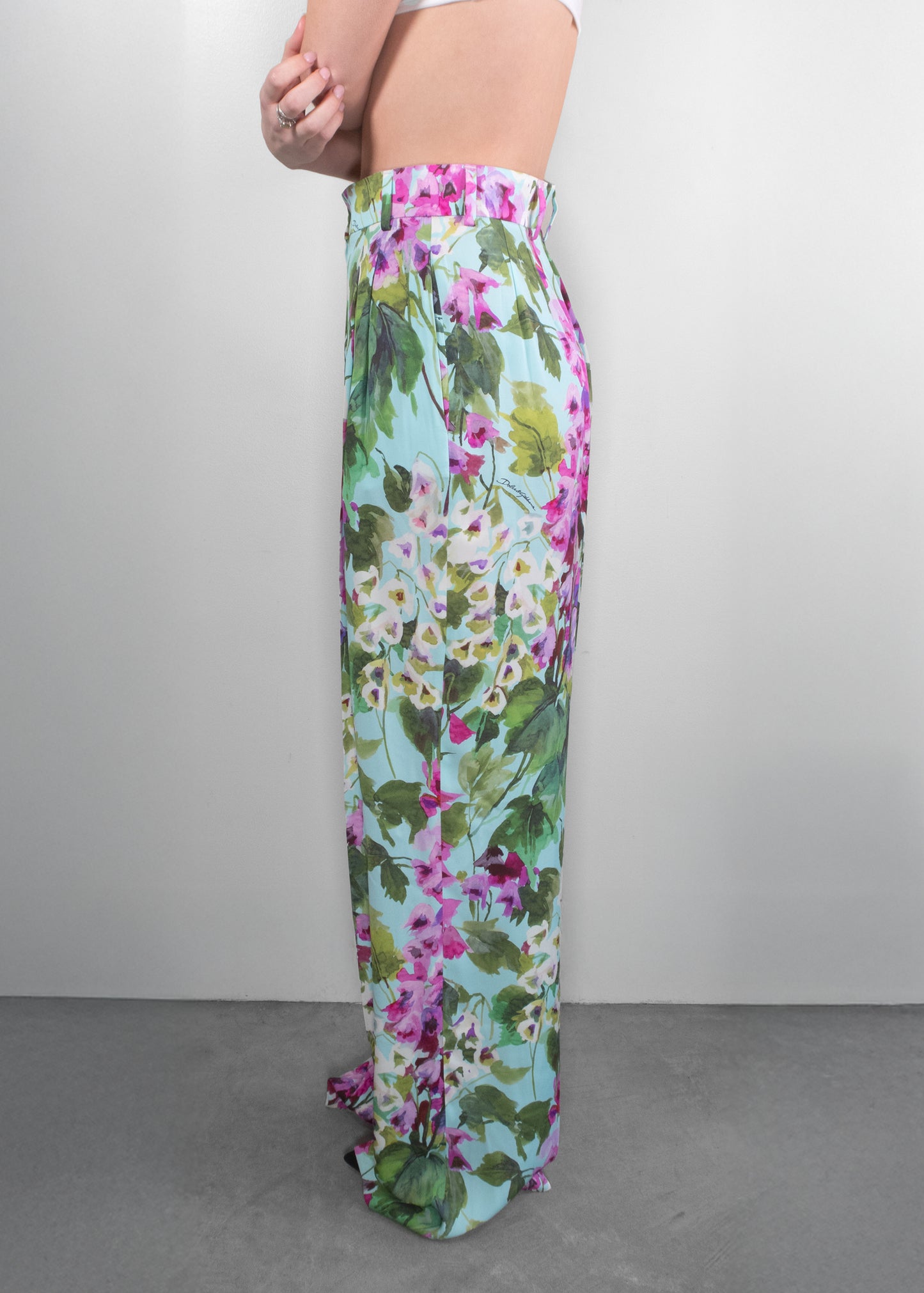 Dolce & Gabbana Bluebell-Print Charmeuse Pants