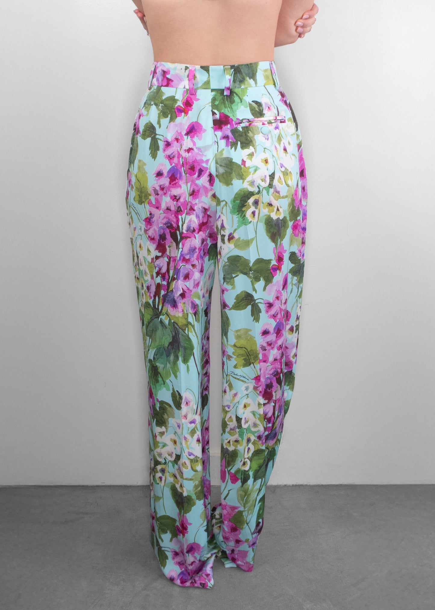 Dolce & Gabbana Bluebell-Print Charmeuse Pants