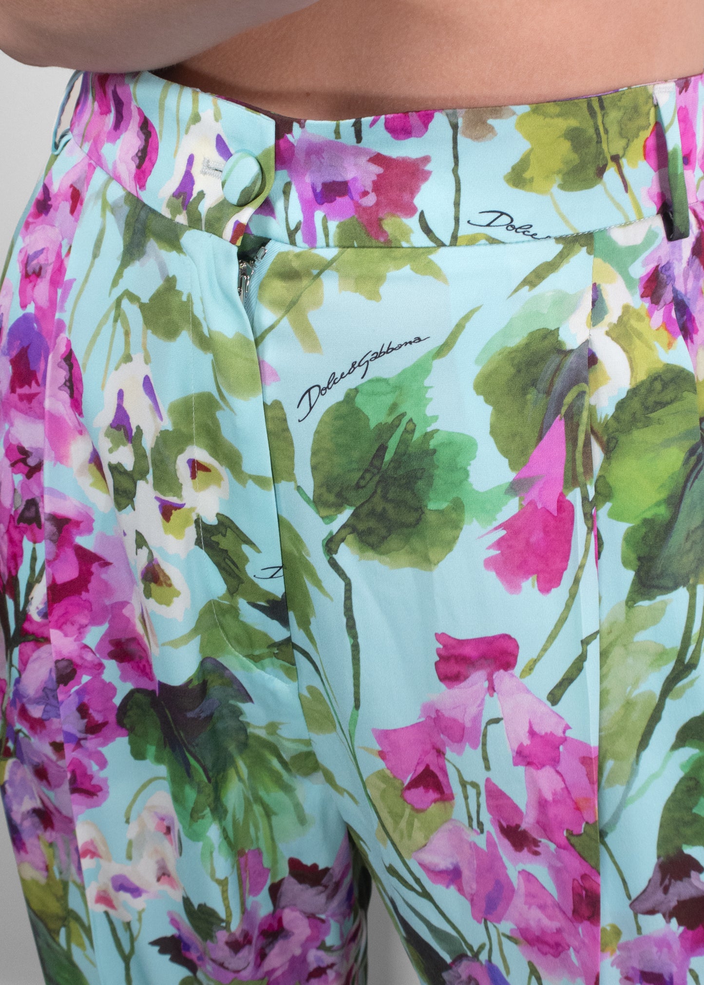 Dolce & Gabbana Bluebell-Print Charmeuse Pants