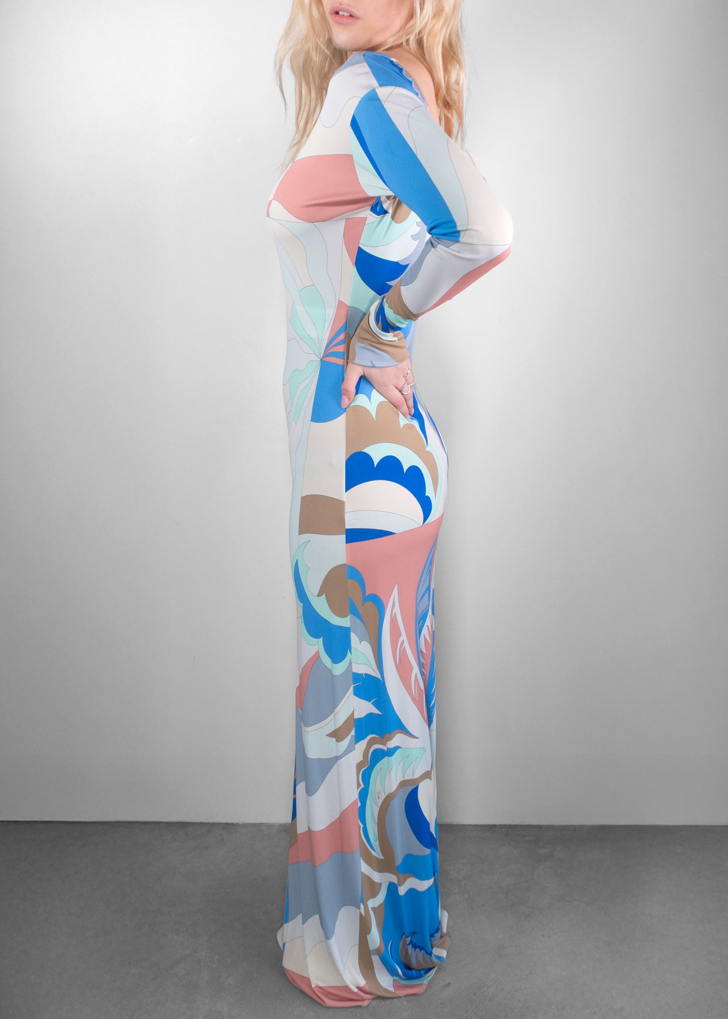 Emilio Pucci Belted Printed Jersey Maxi Dress in Blue