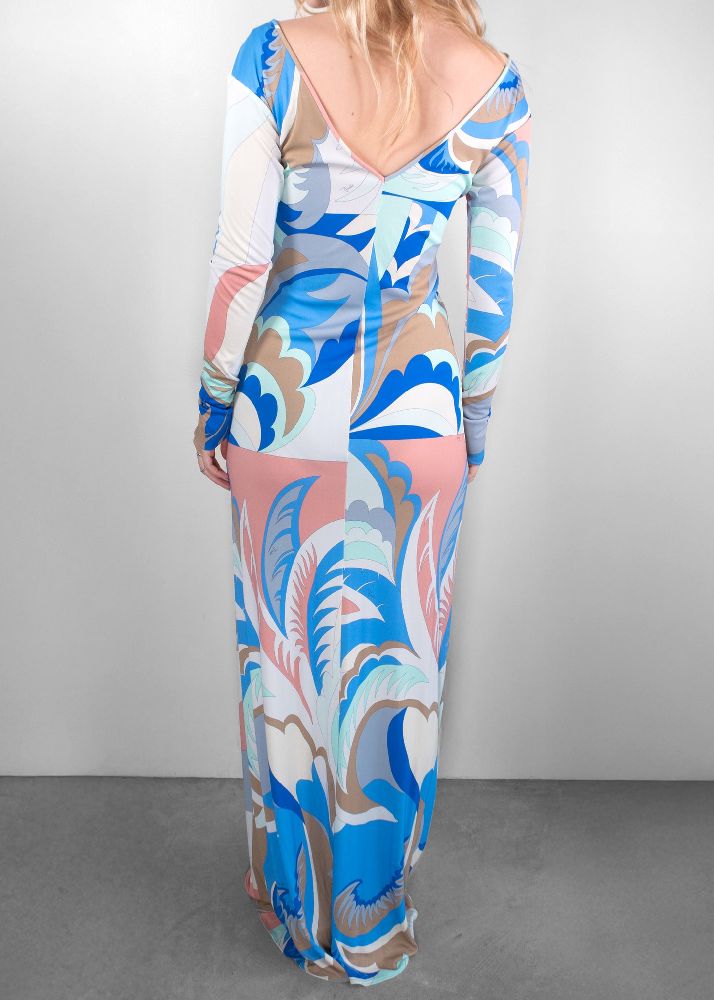 Emilio Pucci Belted Printed Jersey Maxi Dress in Blue