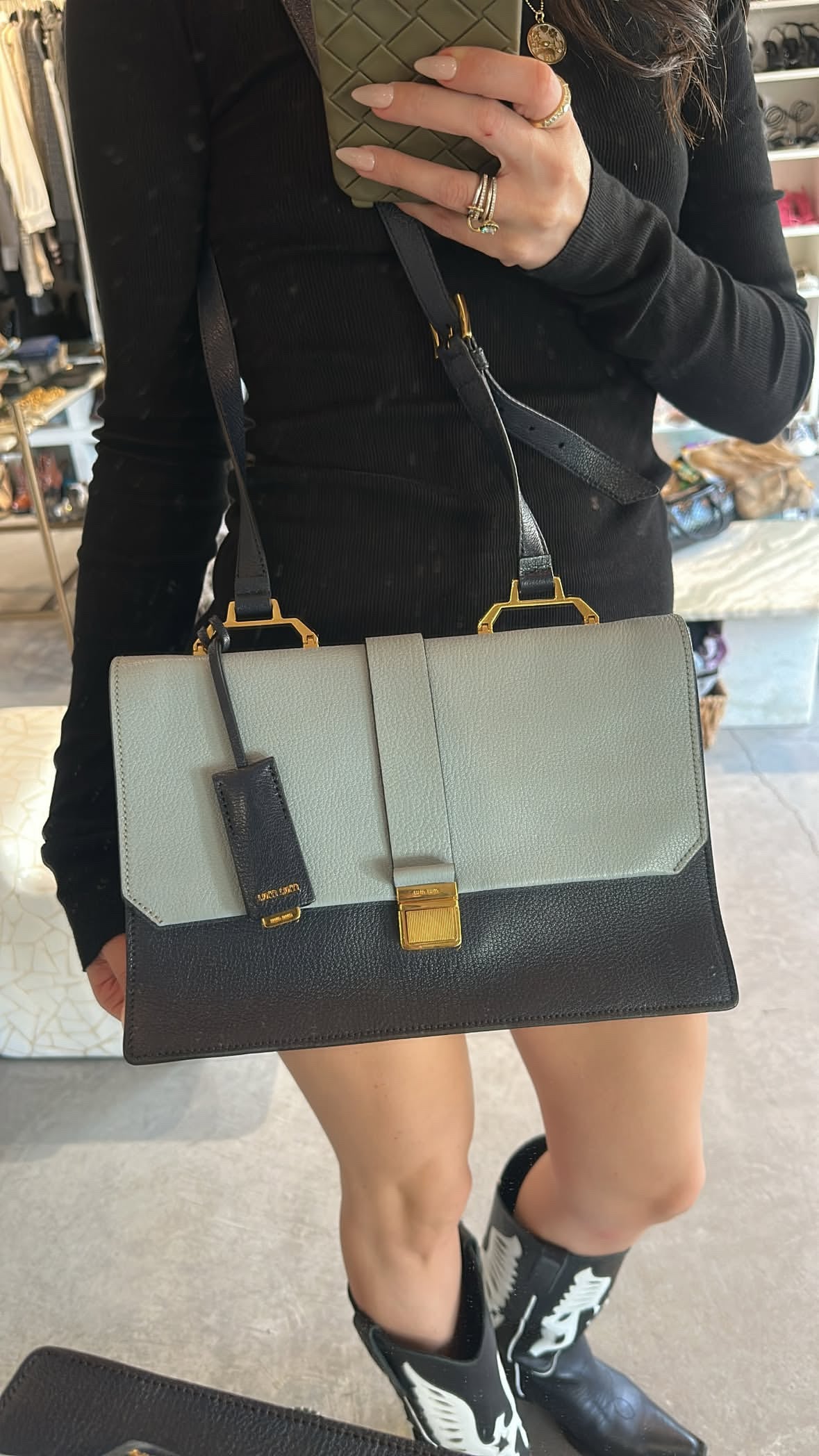 Miu Miu Goatskin Bandoliera Madras Bi-Color Shoulder Bag – Fashion