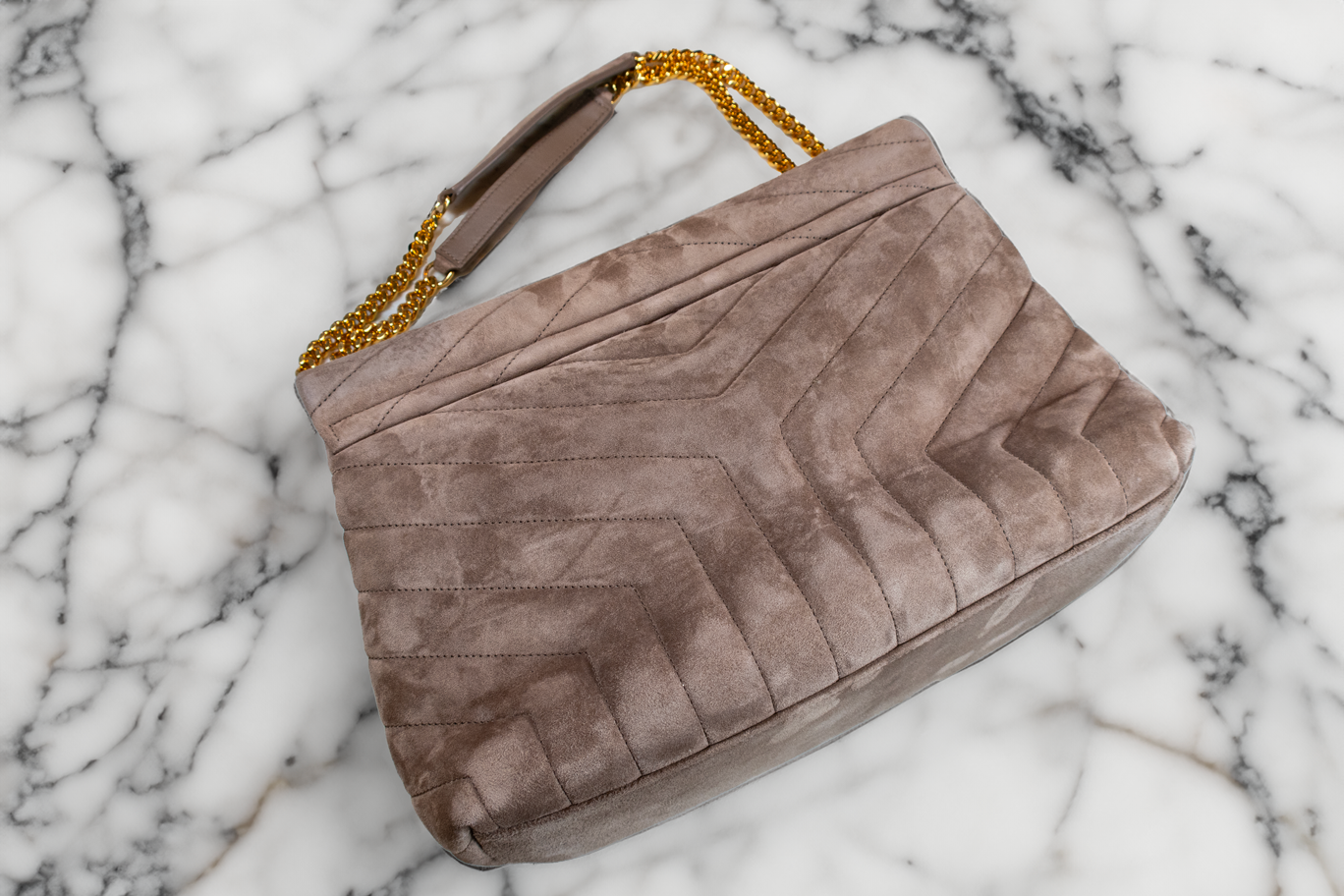 Saint Laurent Loulou Puffer Brown Suede Shoulder Bag