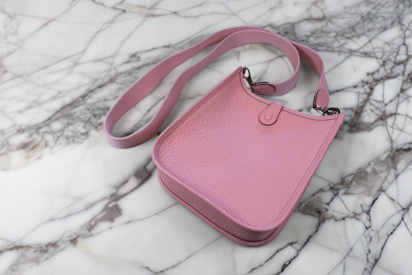 Hermès Mini Evelyne Blush Logo Leather Shoulder Bag