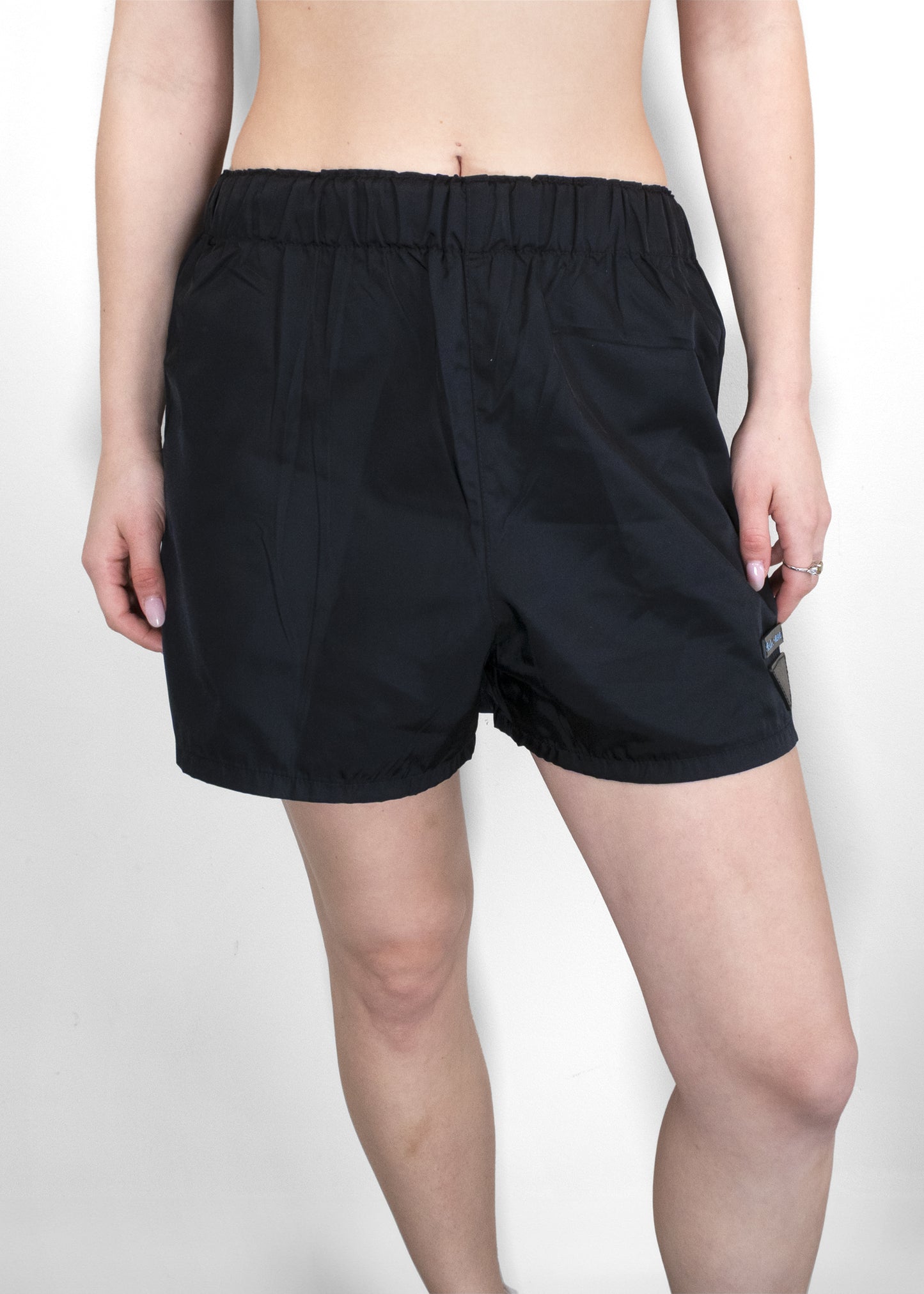 Prada Black Nylon Logo Patch Running Shorts