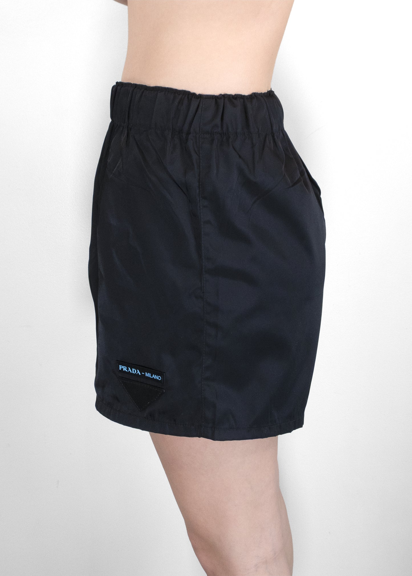 Prada Black Nylon Logo Patch Running Shorts