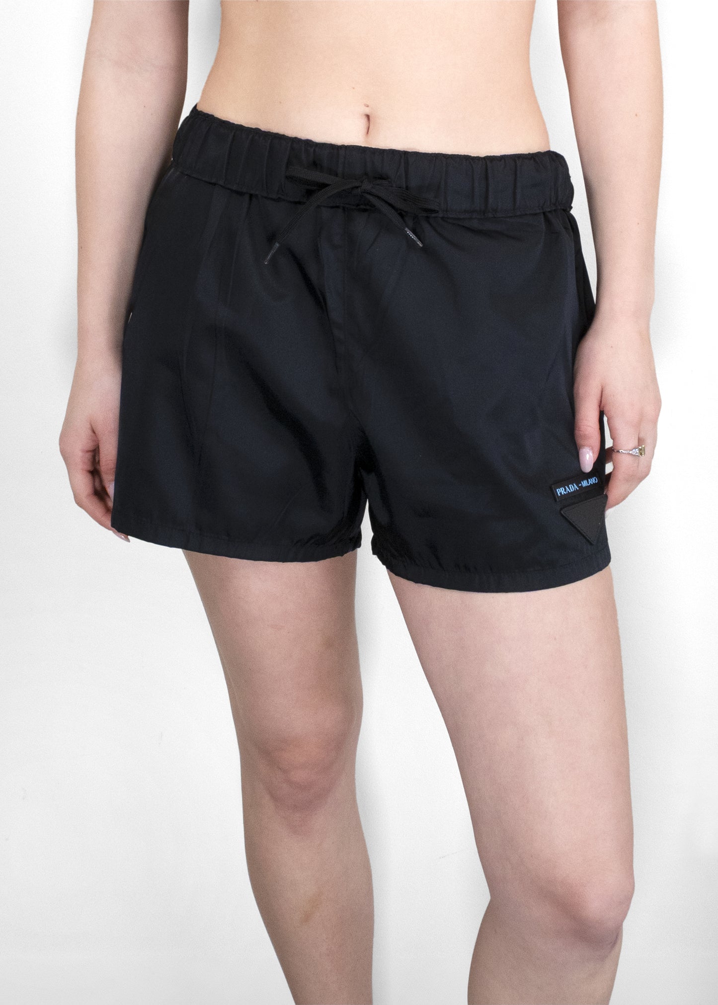 Prada Black Nylon Logo Patch Running Shorts