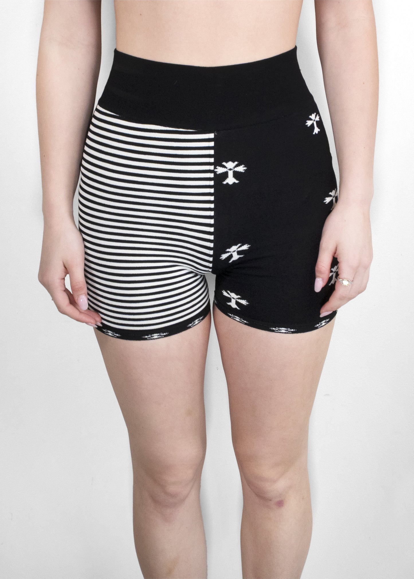 Chrome Hearts Black White Cross Silver Bell Knitted Boy Shorts
