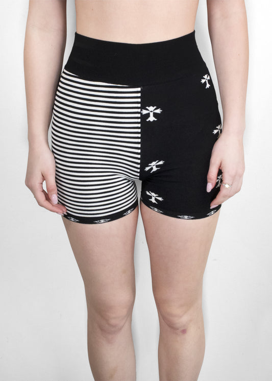 Chrome Hearts Black White Cross Silver Bell Knitted Boy Shorts