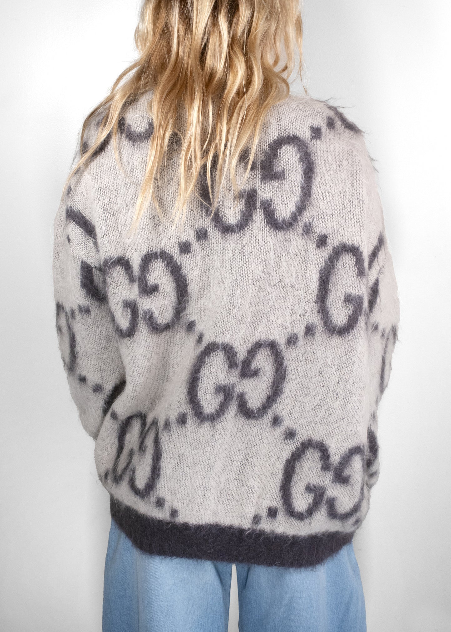 Gucci Reversible GG Mohair Cardigan in Cream and Dark Grey