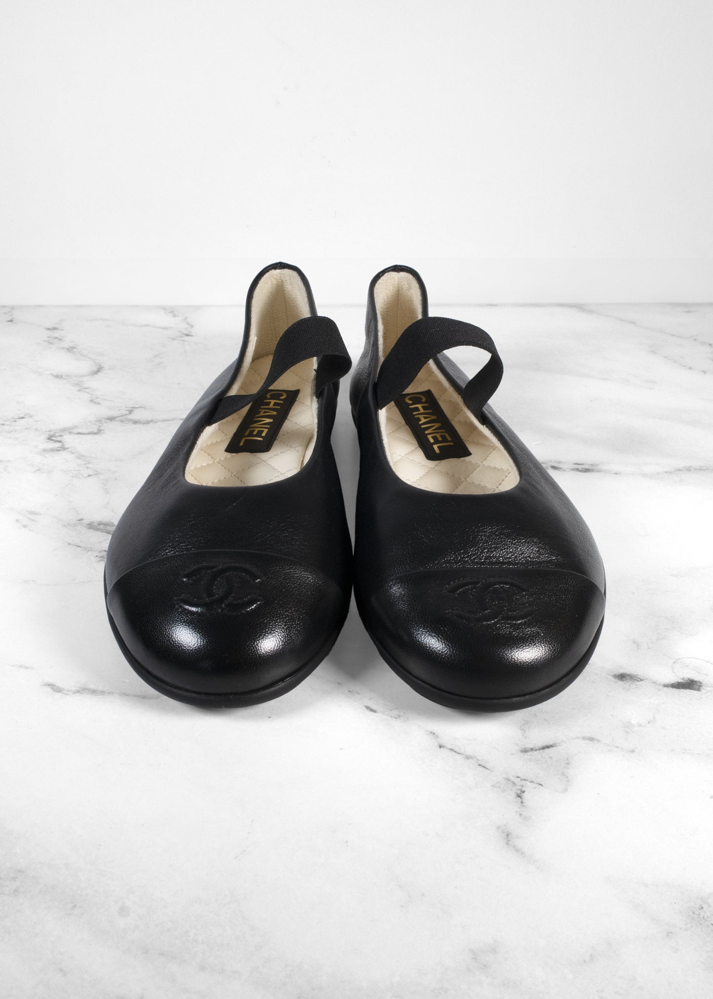 Chanel Lambskin Cap Toe CC Mary Jane Flats
