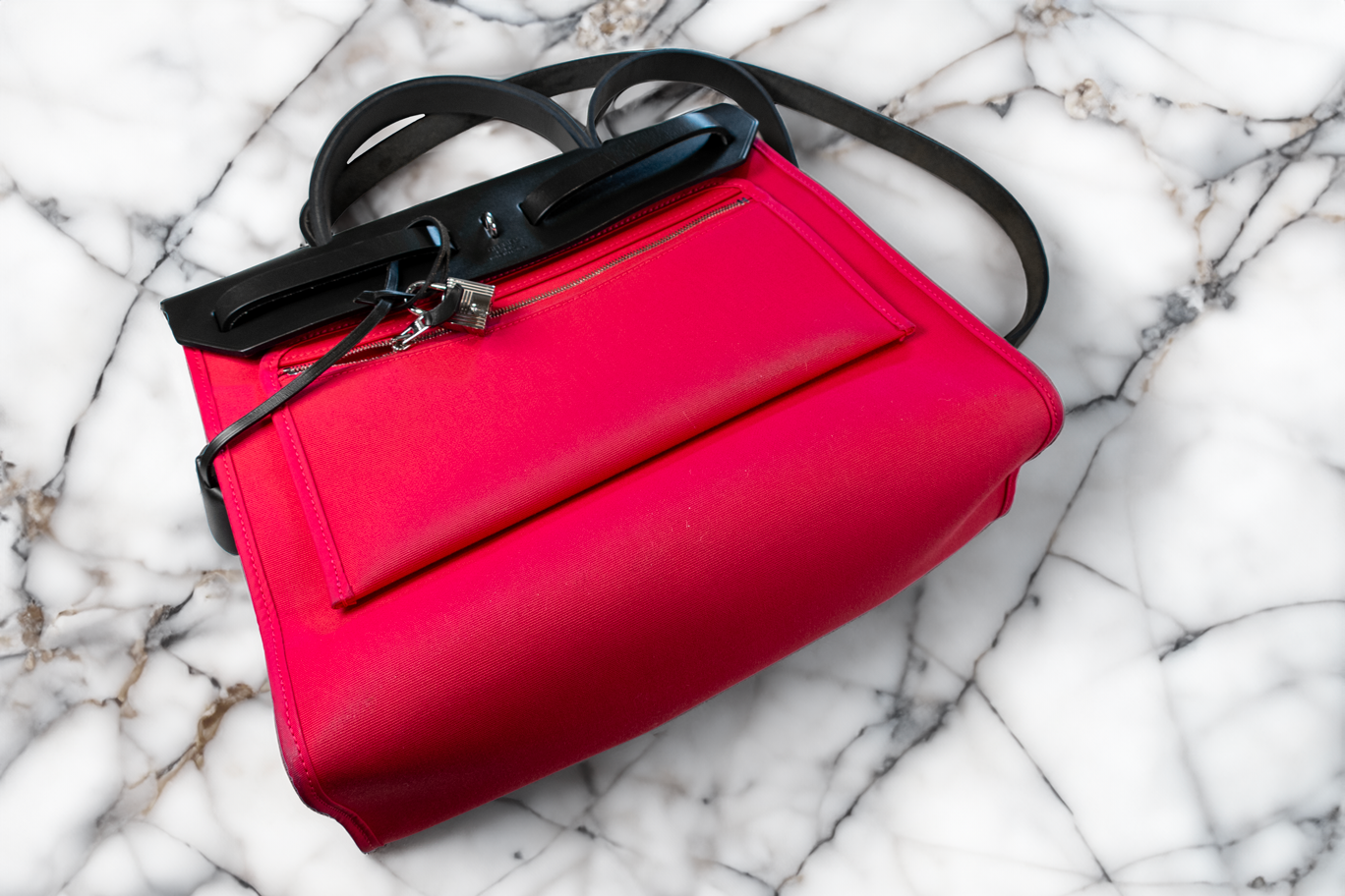 Hermès Vache Hunter Toile Herbag Zip 31 PM Rose Extreme Black