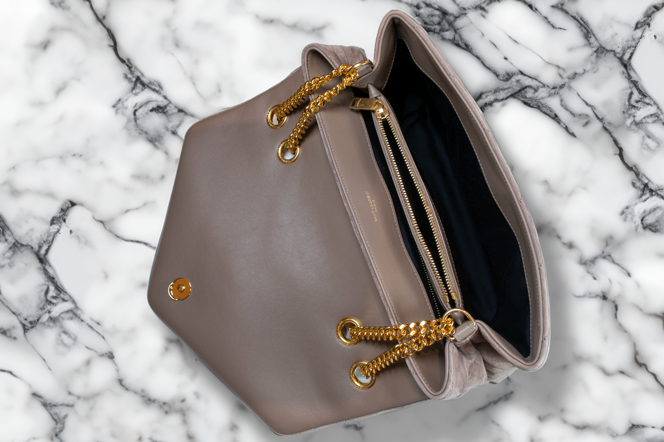 Saint Laurent Loulou Puffer Brown Suede Shoulder Bag