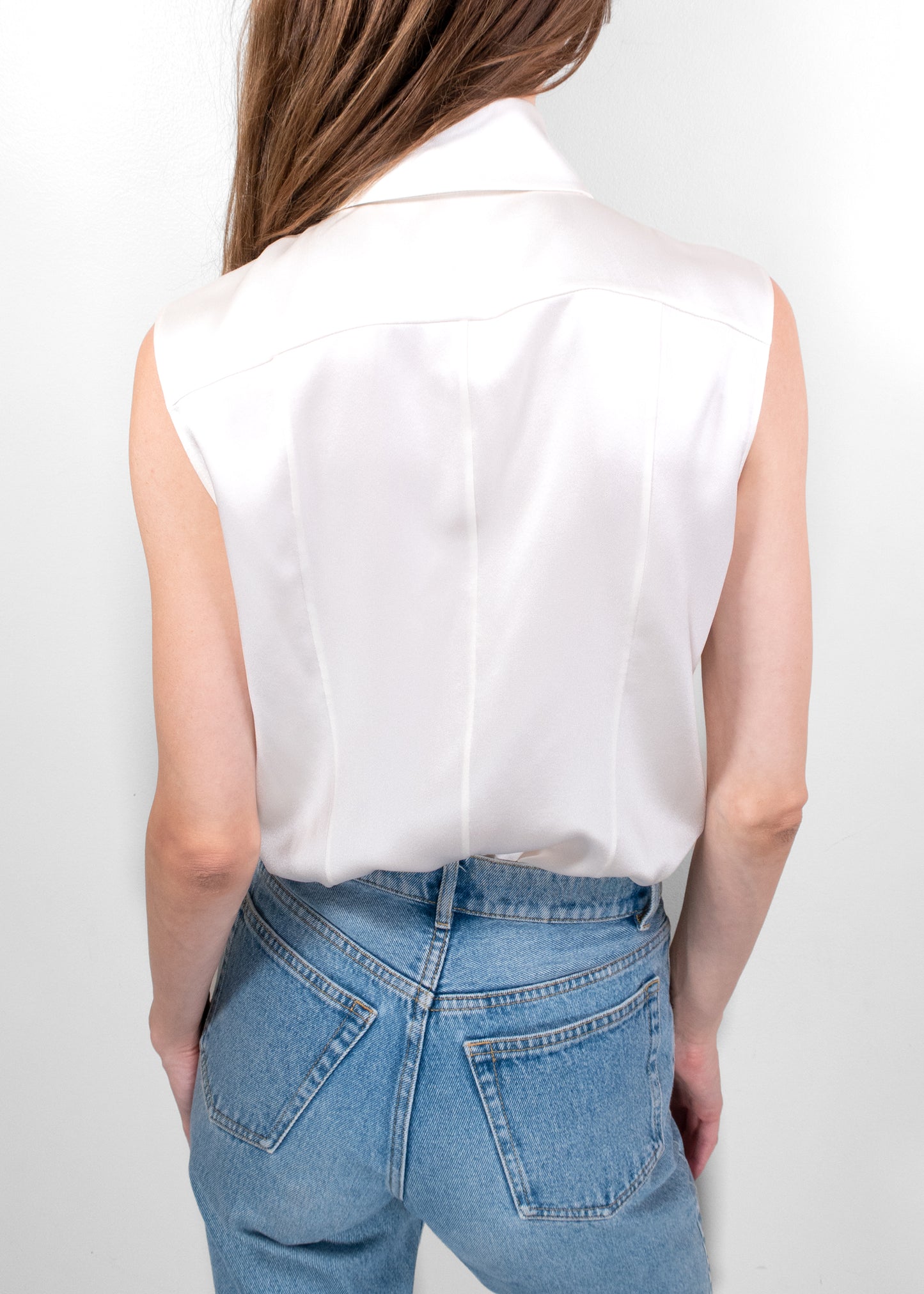 Chanel Ivory Silk Sleeveless Button-Up Blouse