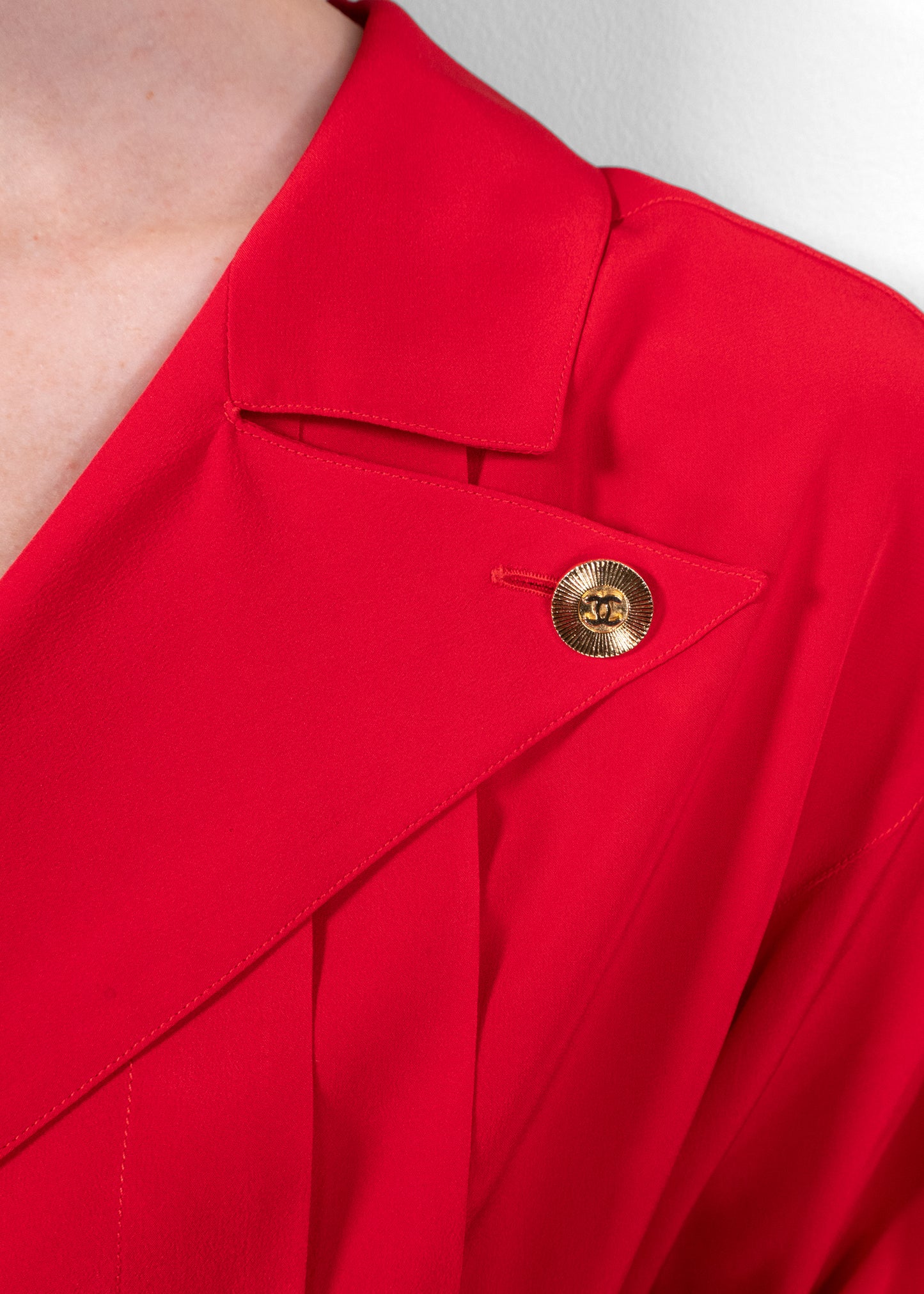 Chanel Vintage Red Silk Double-Breasted Blouse