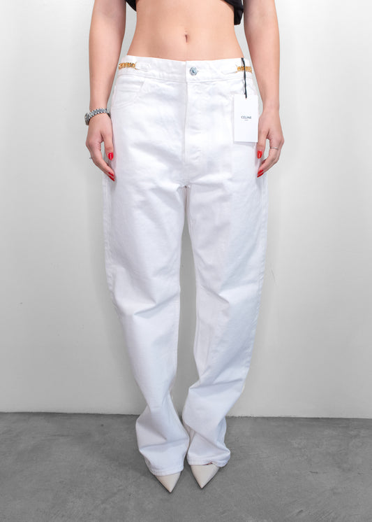 Celine White Chain Detail High-Rise Jeans