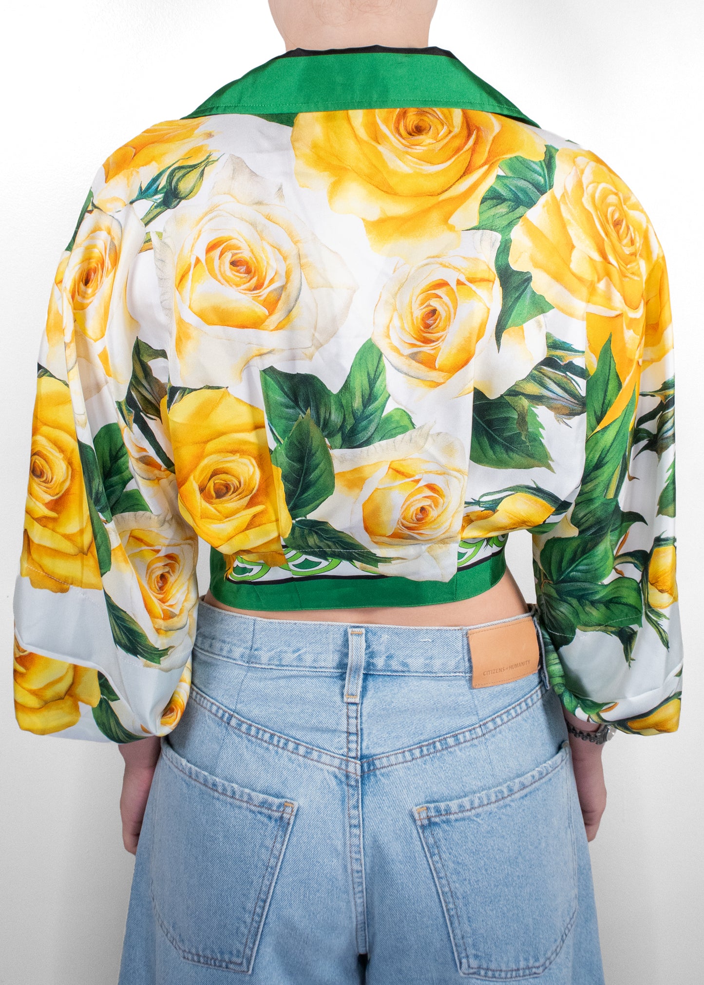 Dolce & Gabbana Yellow Rose Print Tie-Front Blouse