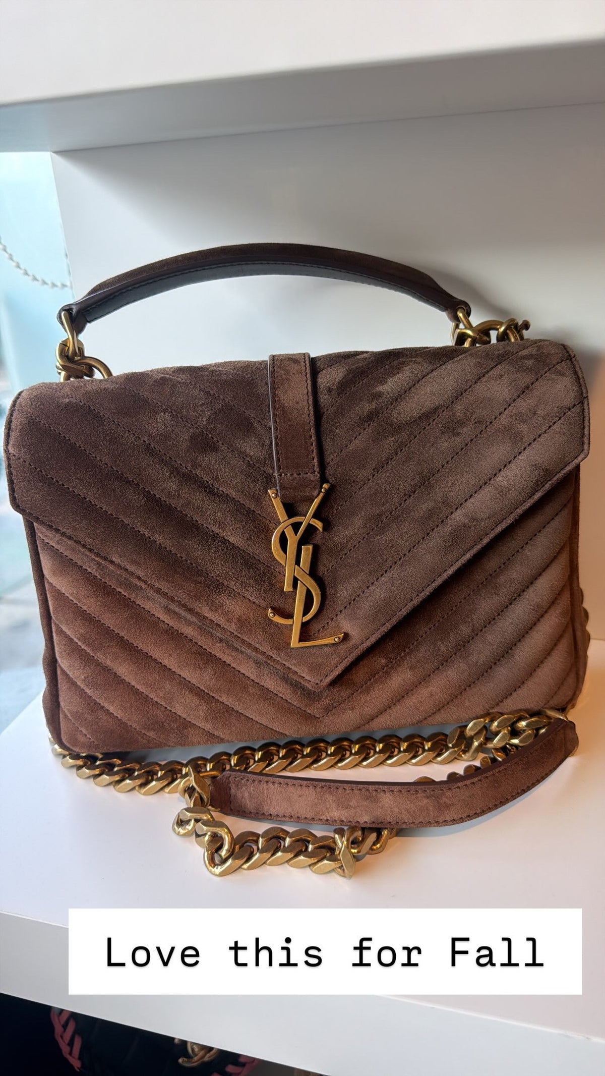 Saint Laurent Brown Suede Envelope Quilted Shoulder Bag With Gold Hardware