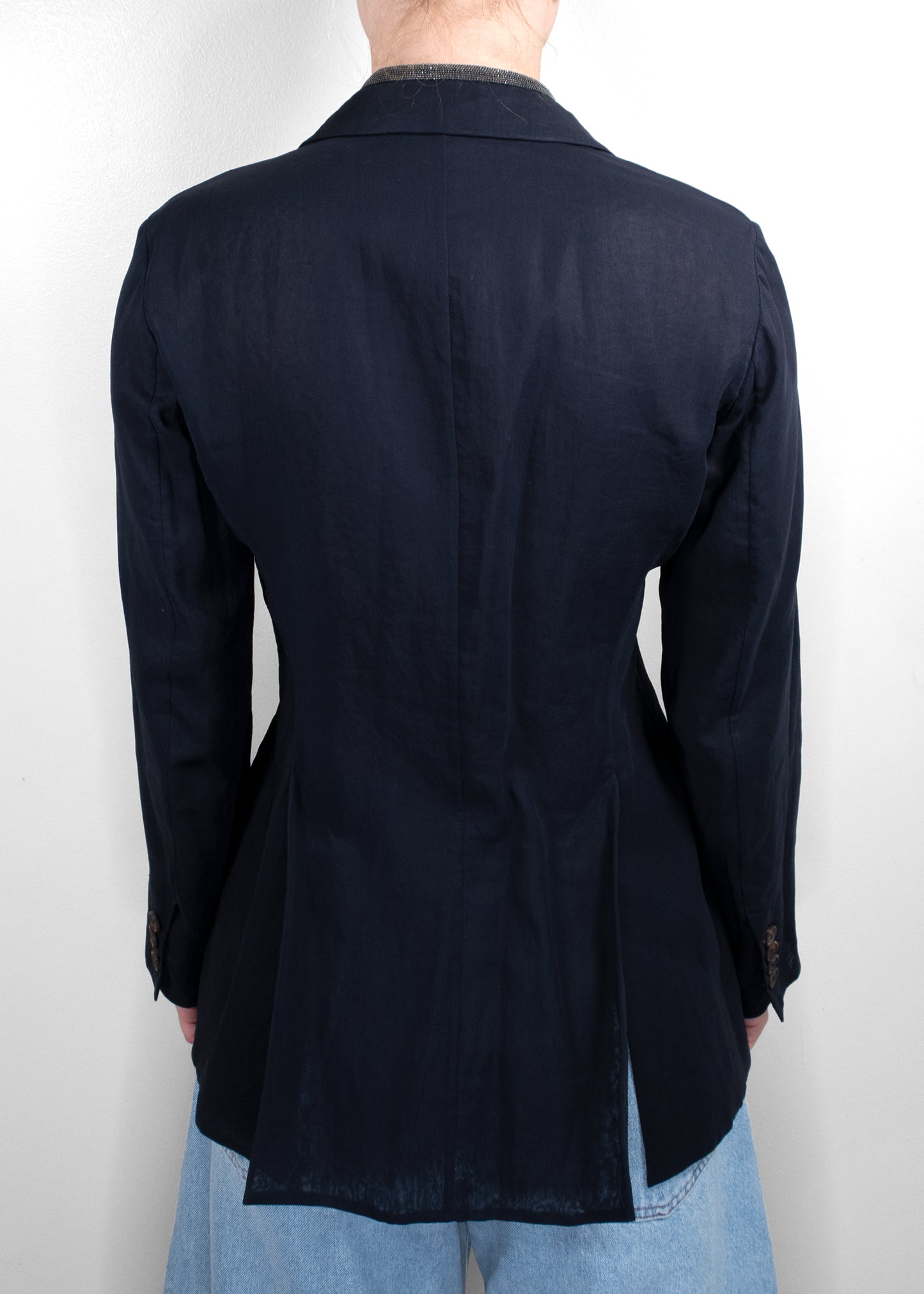 Brunello Cucinelli Navy Linen Blazer With Lurex Trim