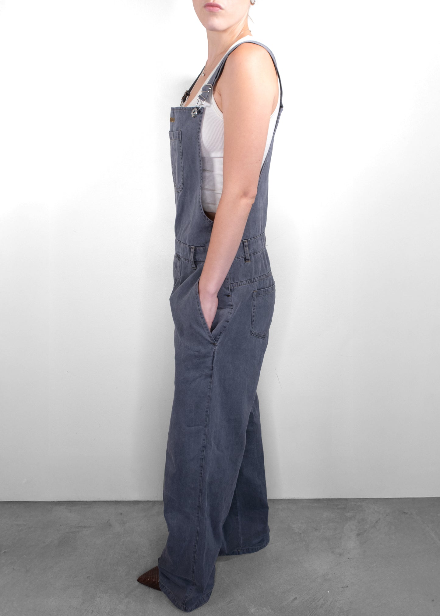 Miu Miu Charcoal Denim Logo Overalls