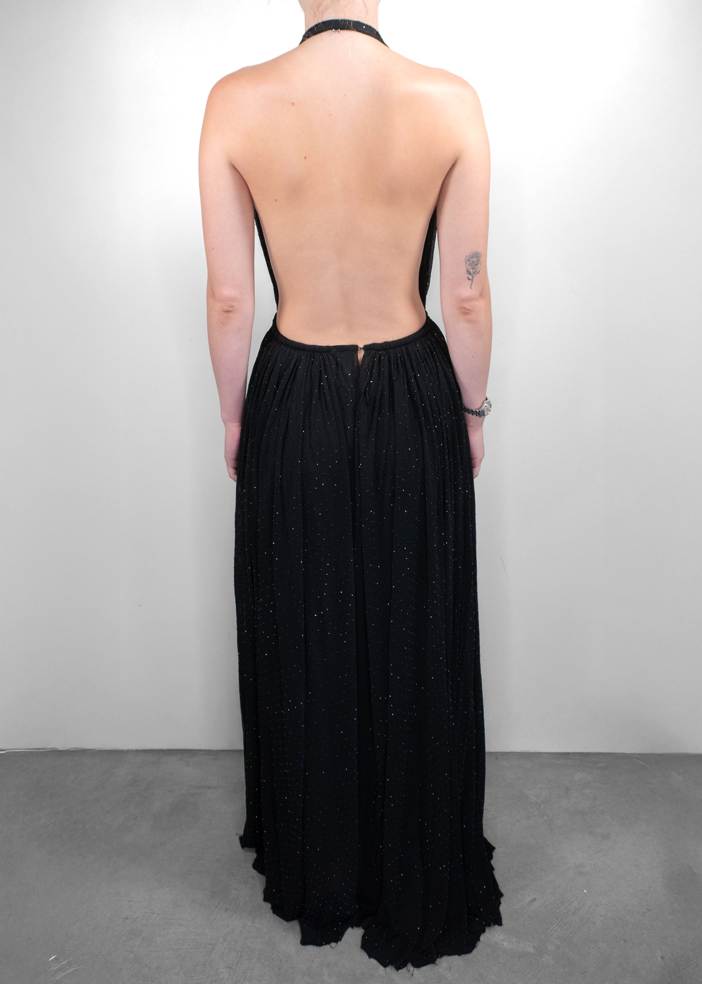 Saint Laurent Black Plunging Halter Gown