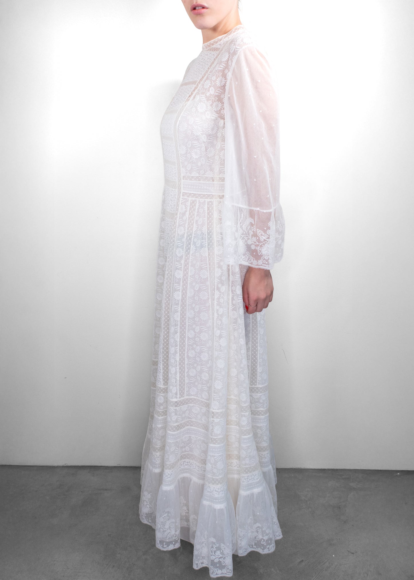 Dior White Embroidered Sheer Lace Maxi Dress