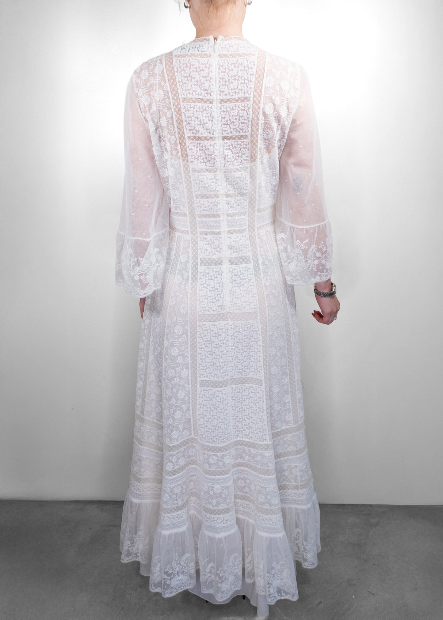Dior White Embroidered Sheer Lace Maxi Dress