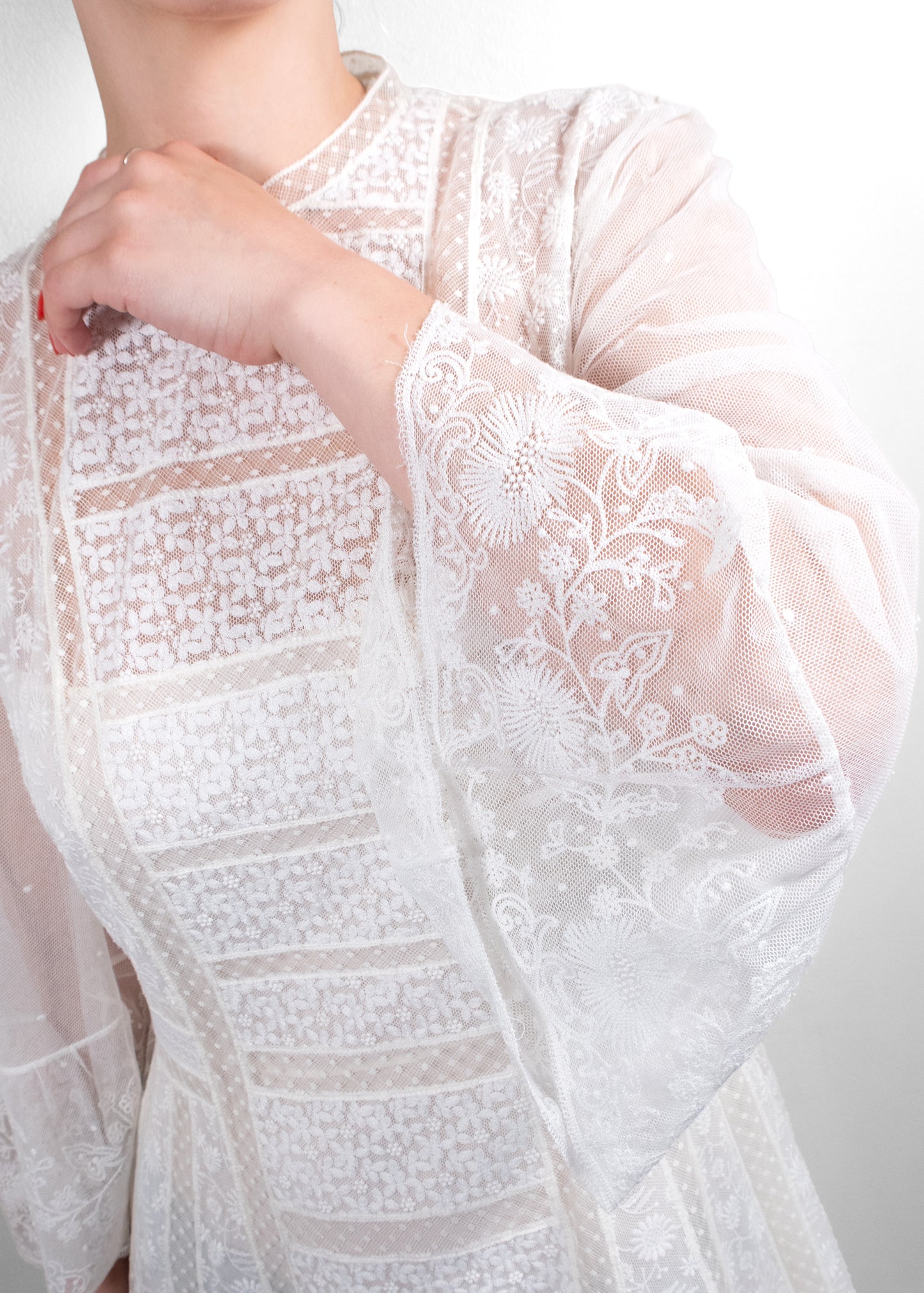 Dior White Embroidered Sheer Lace Maxi Dress