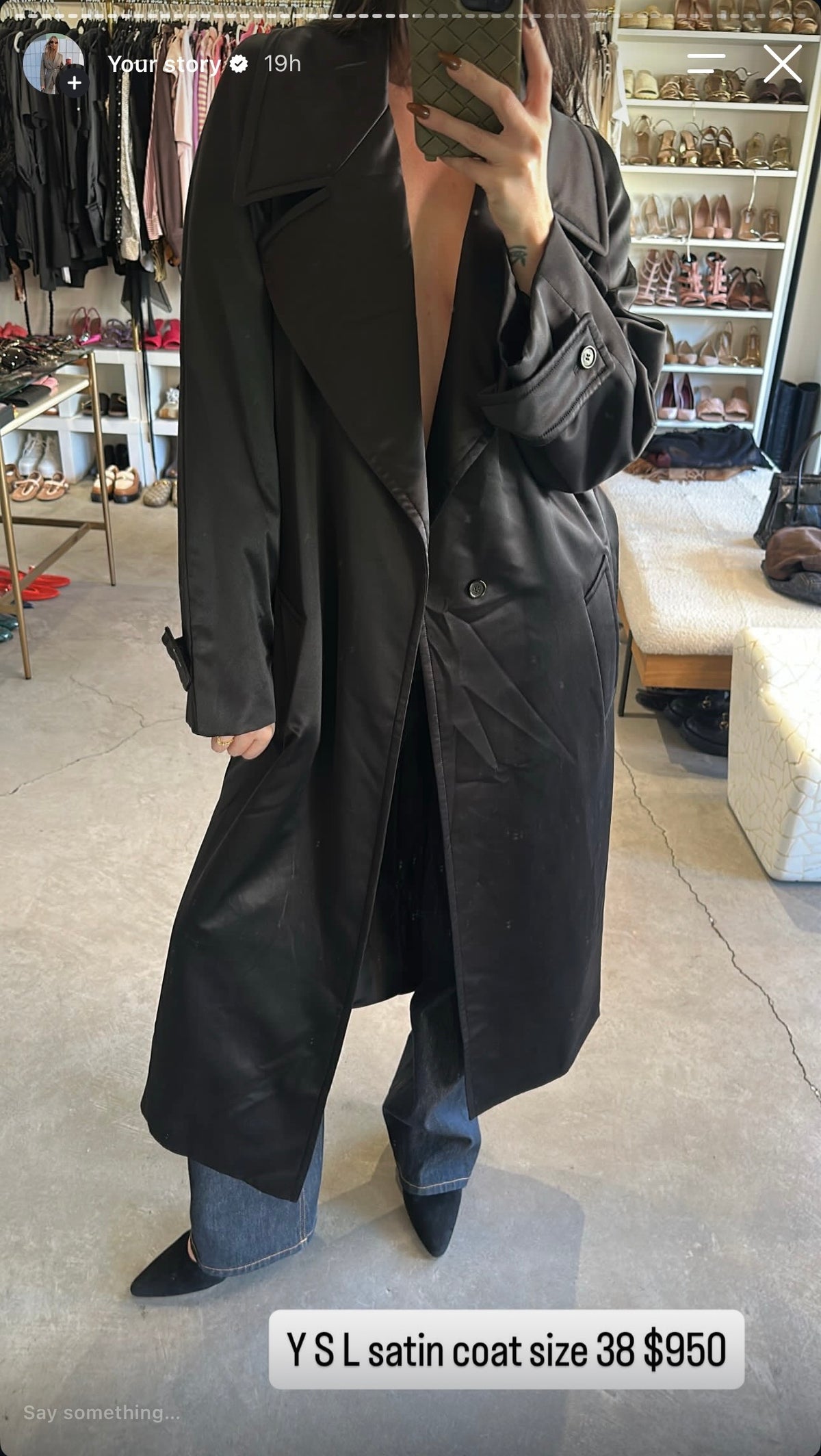 Saint Laurent black satin coat