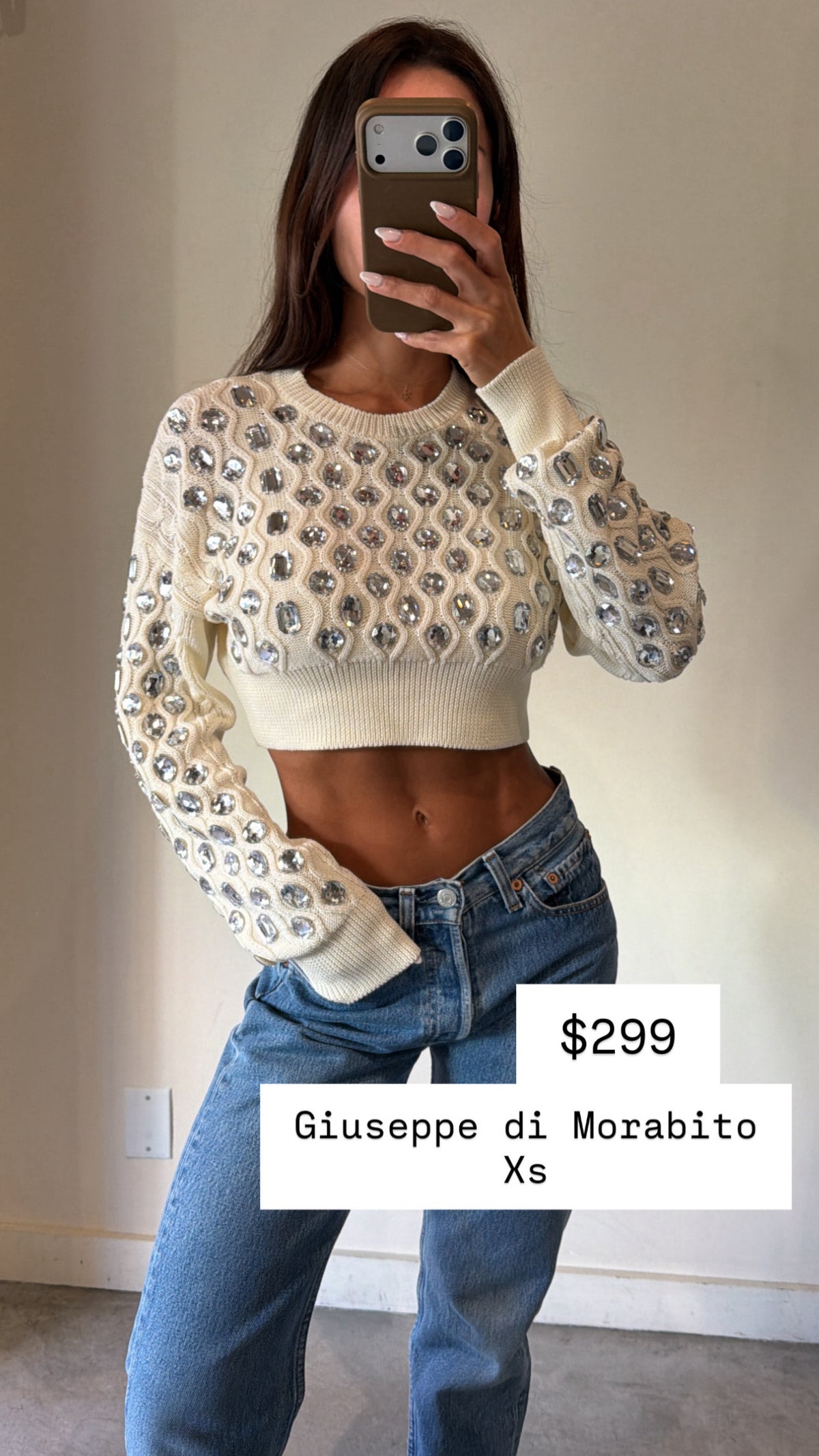 Giuseppe Di Morabito Beige Cropped Sweater With Crystals Size Xs