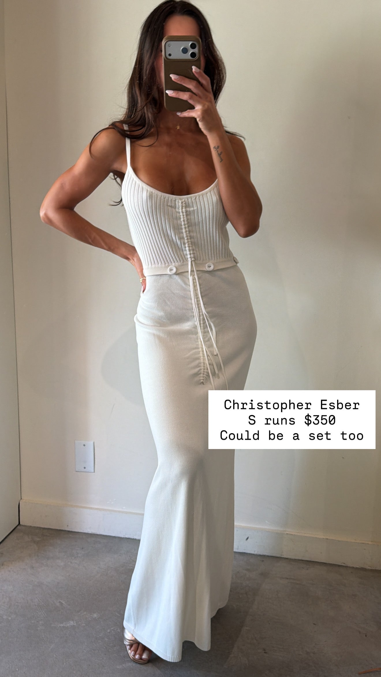 Christopher Esber cream maxi skirt and top set size S