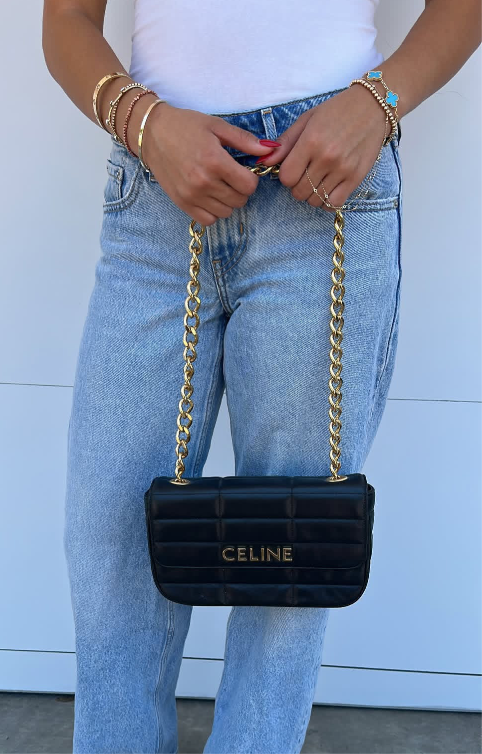 Celine Goatskin Matelasse Chain Shoulder Bag Black