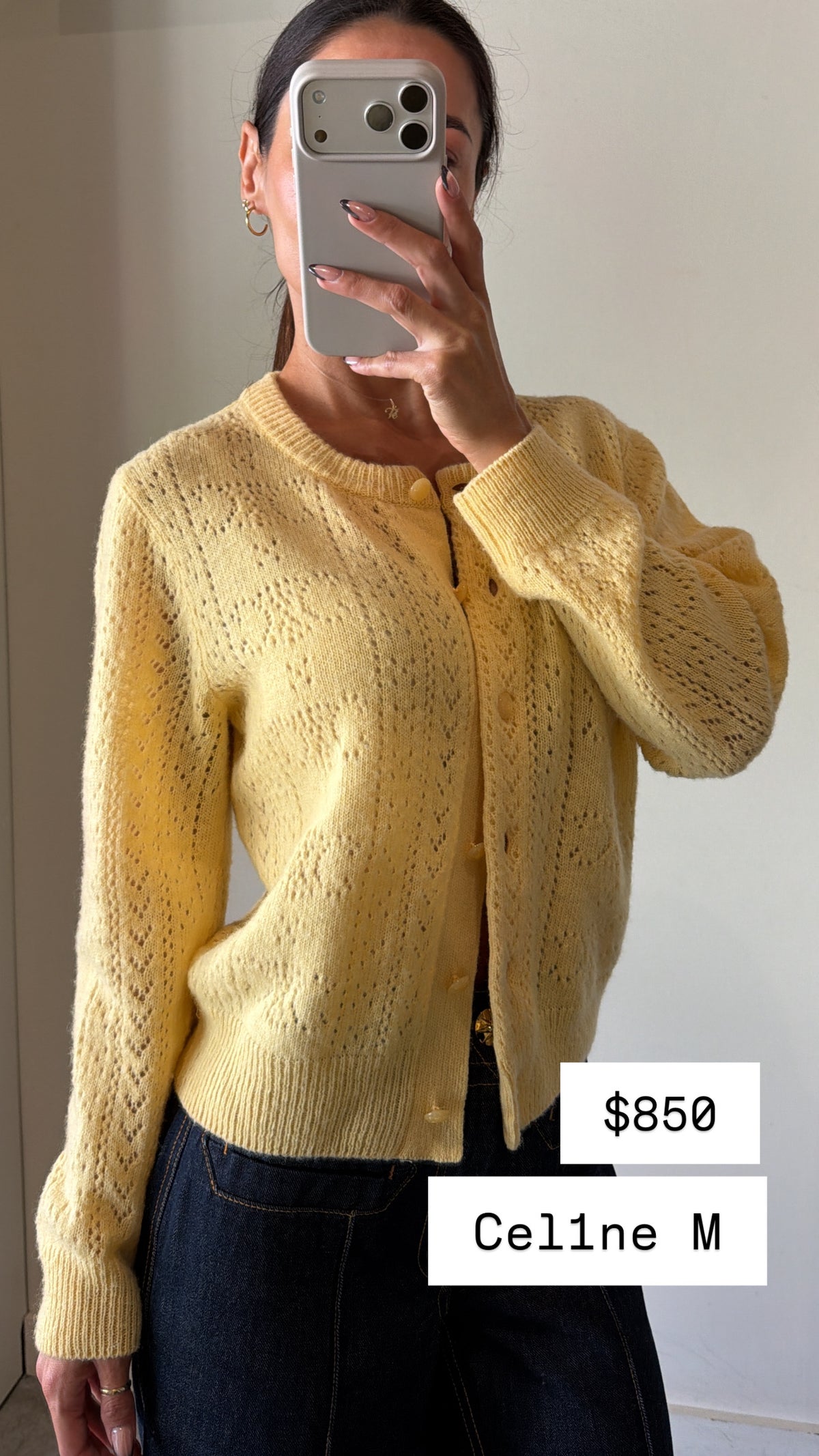 Celine Light Yellow Cardigan Size M
