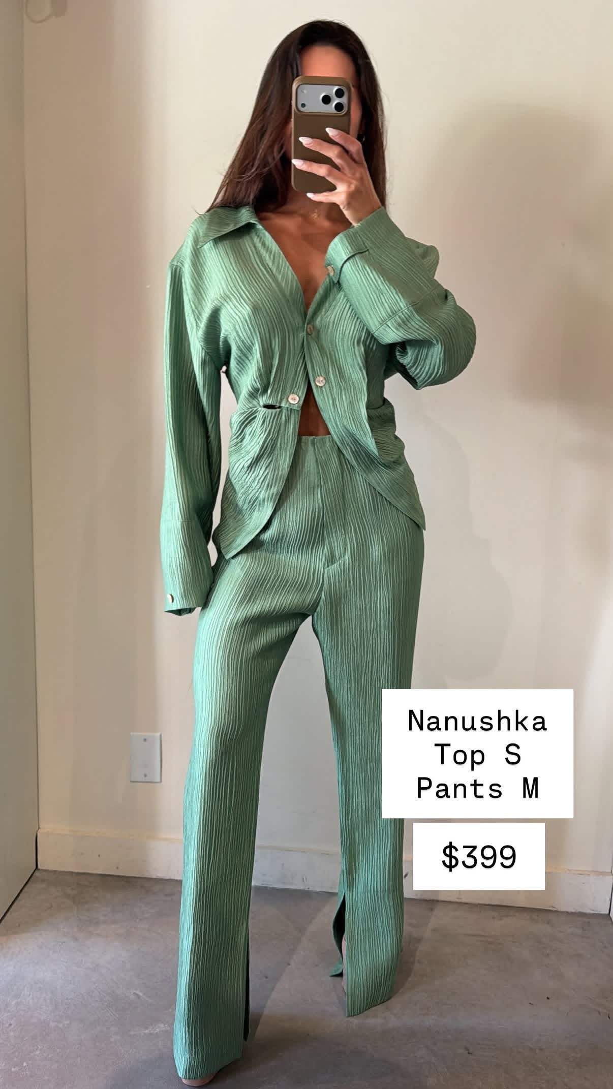 Nanushka green outfit