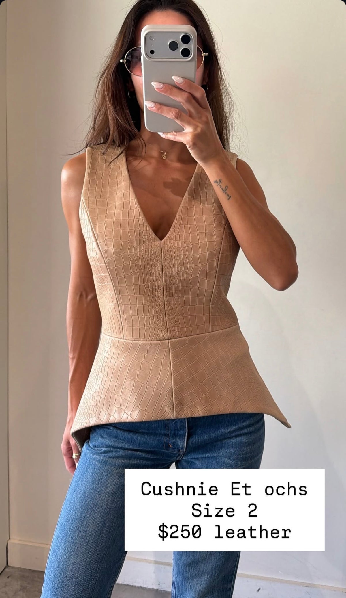 Cushnie Et Ochs Tan V-neck Croc Embossed Vest Size 2