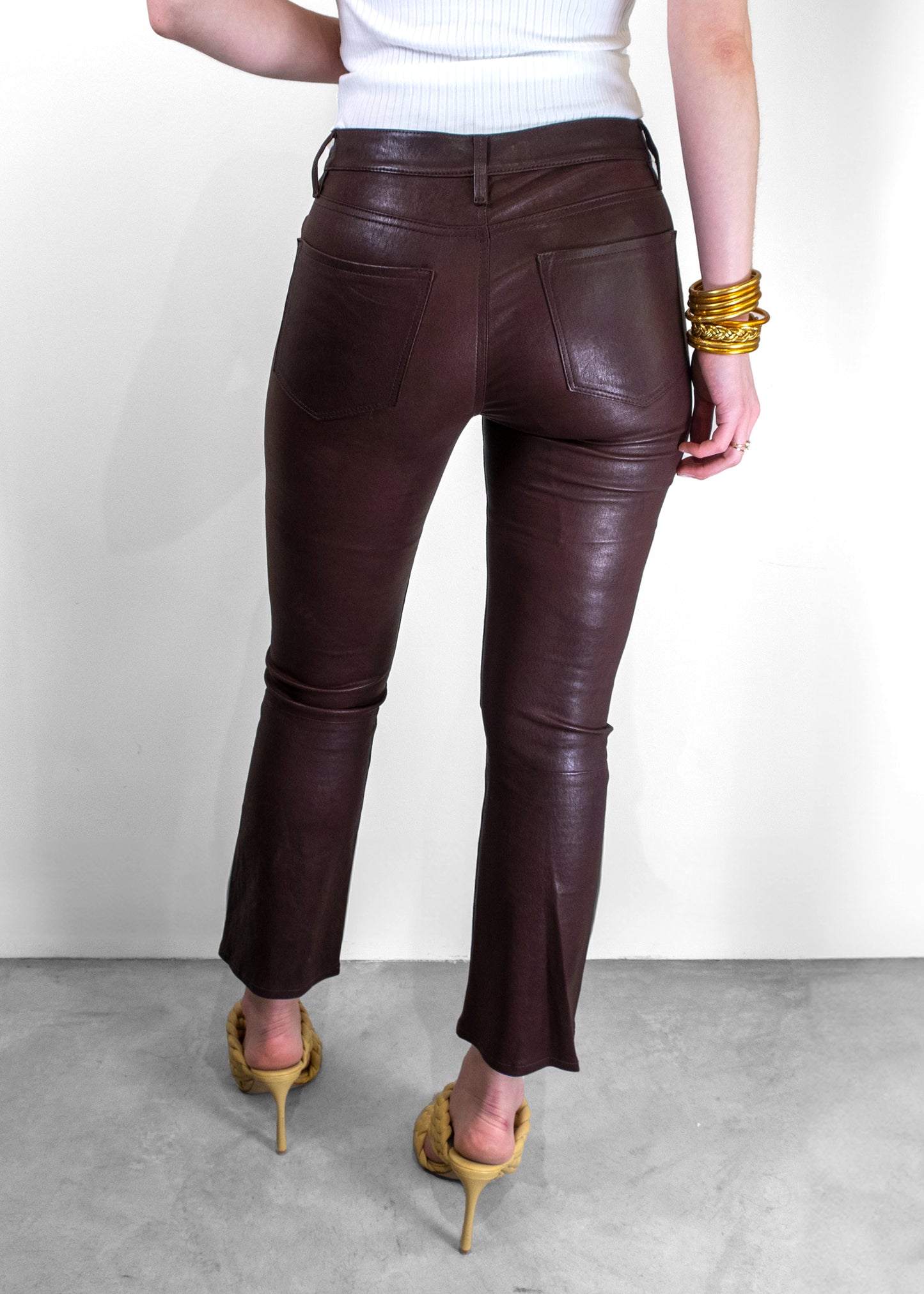 Frame Le Crop Mini Boot-Cut Brown Leather Pants