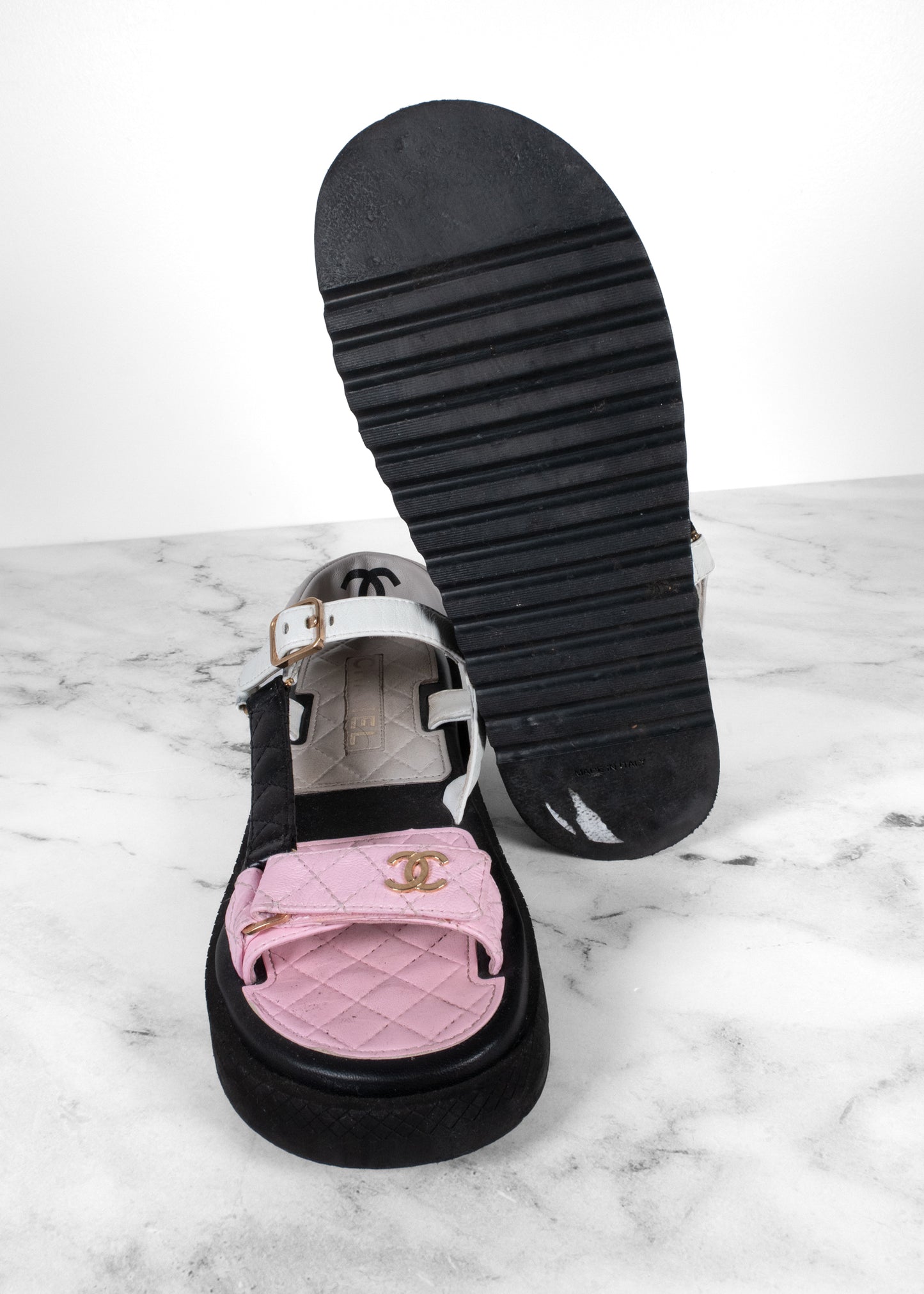 Chanel Multi-Color Quilted Lambskin Platform Dad Sandals