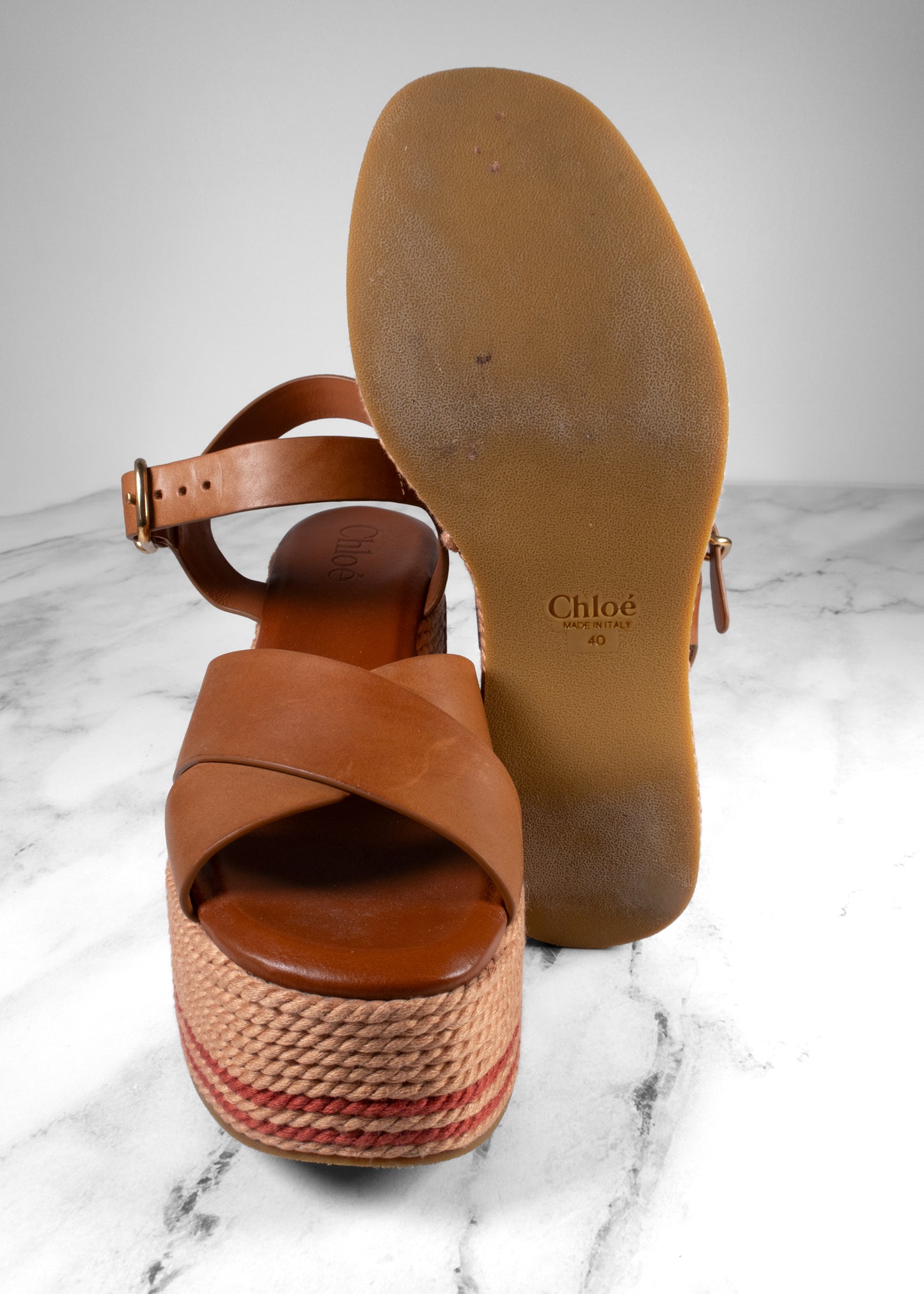 Chloé Tan Leather Lilli Rope Wedge Platform Sandals