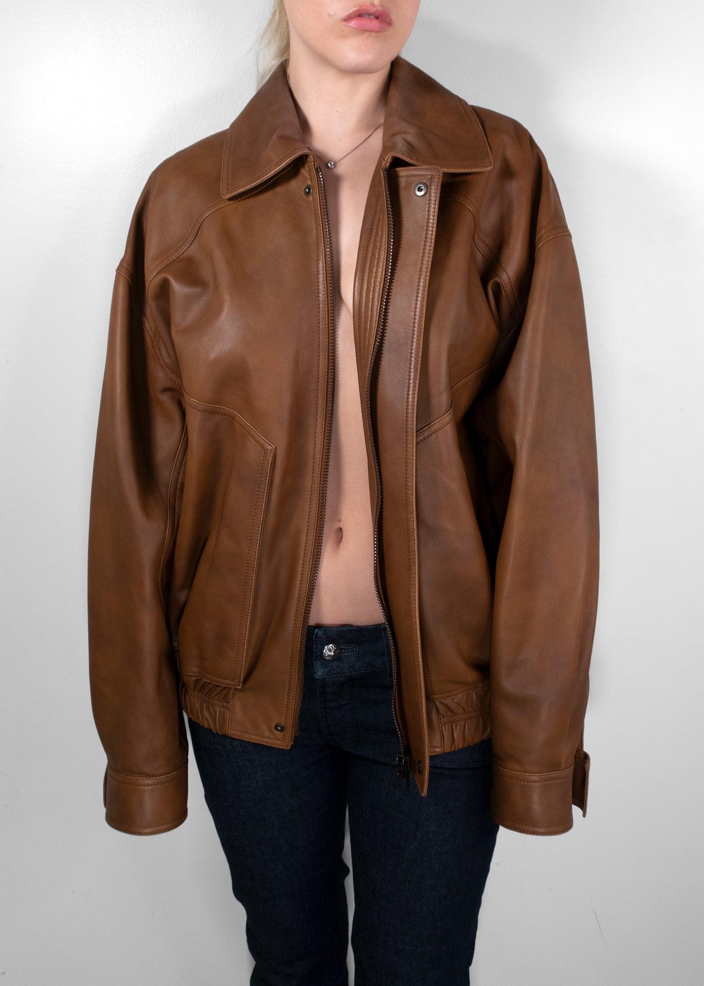 Saint Laurent Oversized Grained Leather Bomber Blouson Jacket