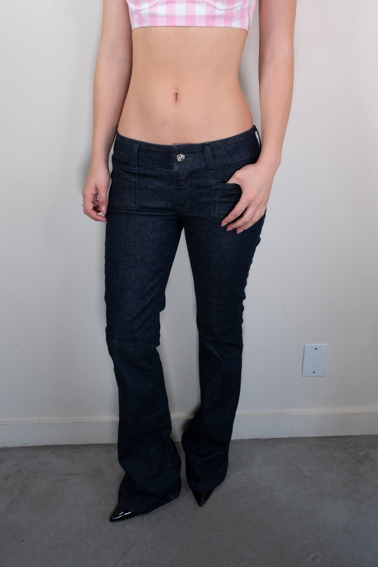 Chrome Hearts Dark Wash Low-Rise Bootcut Hardware Jeans