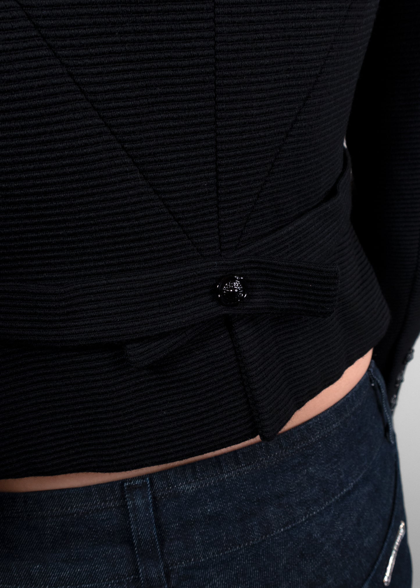 Chanel Black Ribbed Knit Soutache Frogging Cropped Military Jacket