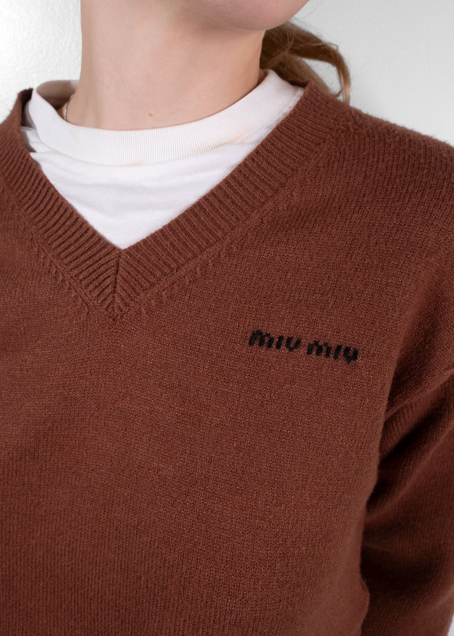 Miu Miu Cropped Layered V-Neck Cashmere Sweater