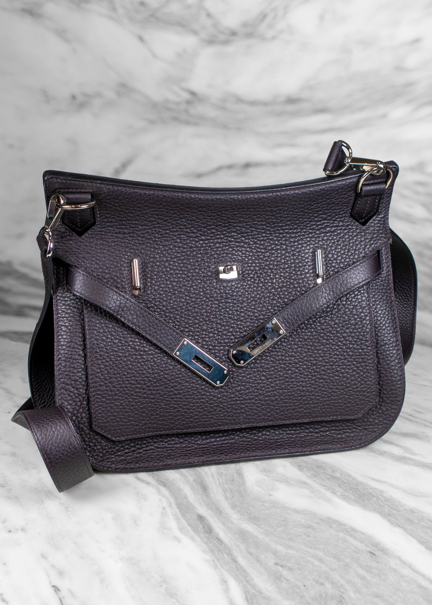Hermès Taurillon Clemence Jypsiere 28 Raisin Shoulder Bag