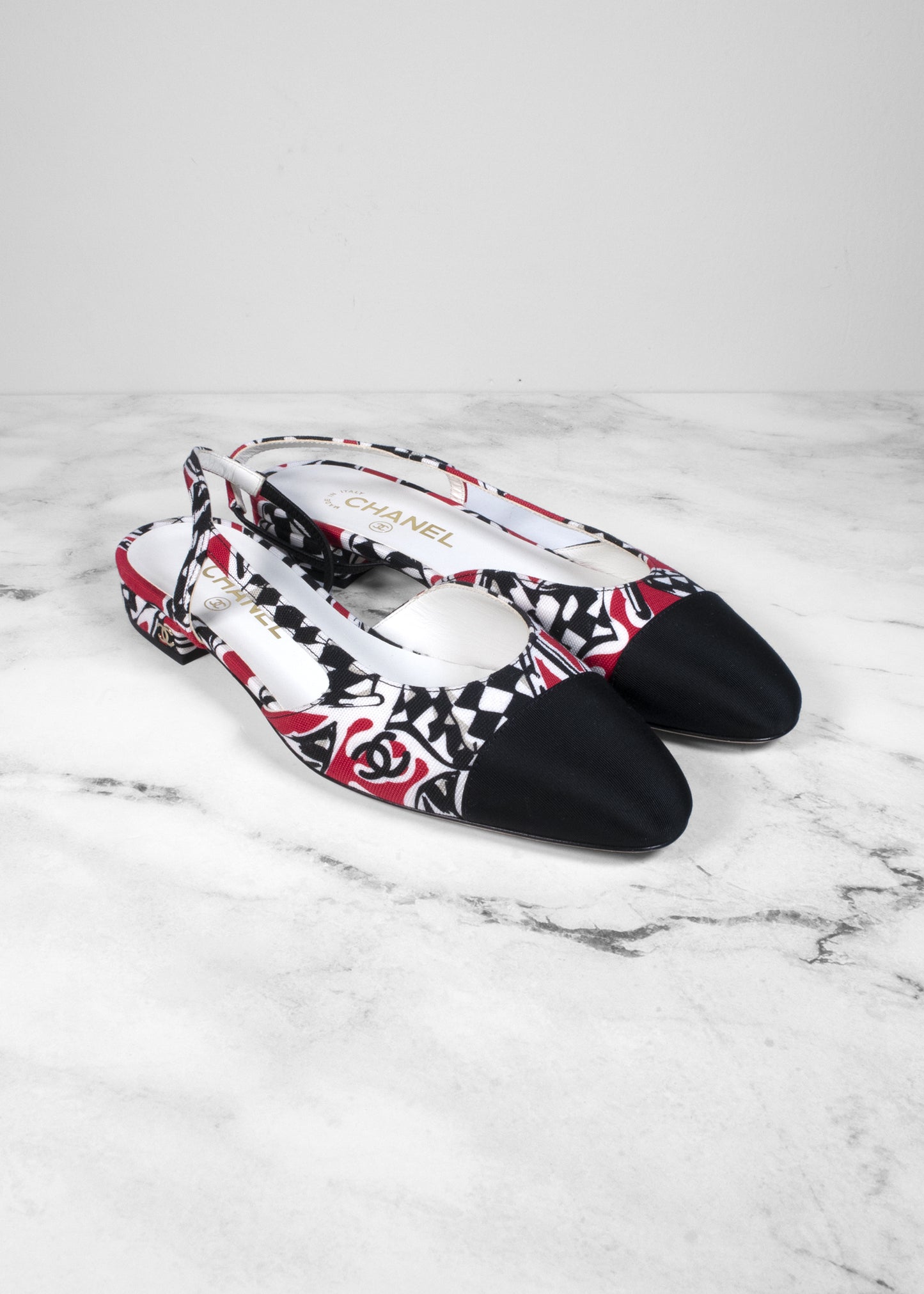 Chanel Print Fabric Slingback Flats