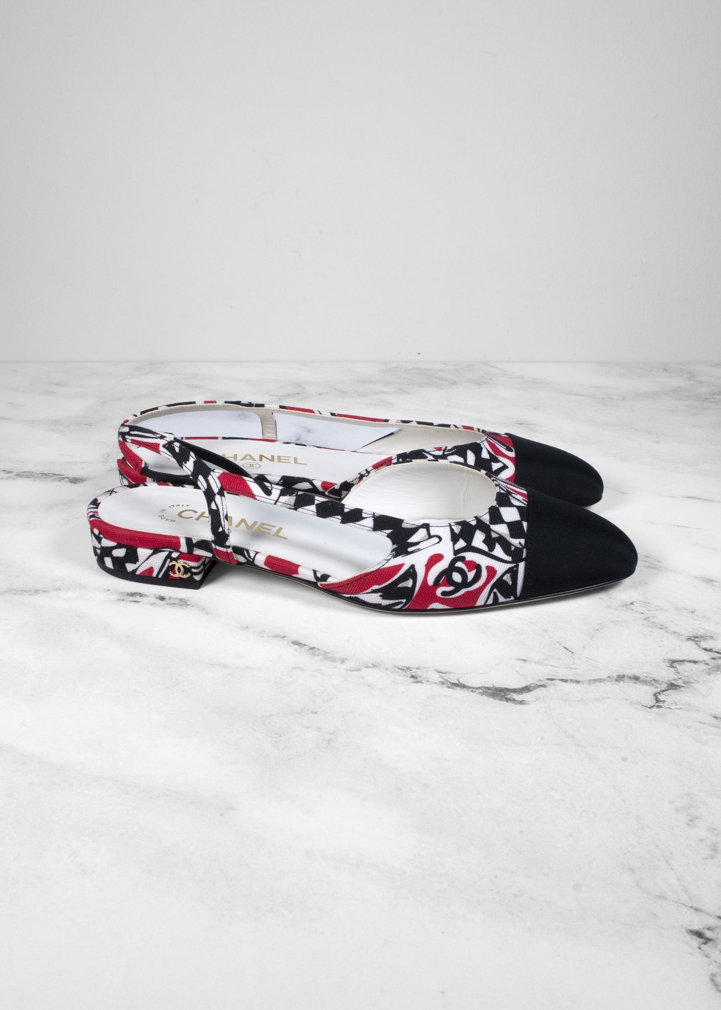 Chanel Print Fabric Slingback Flats