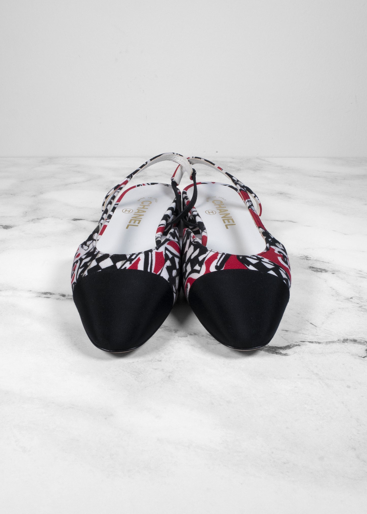 Chanel Print Fabric Slingback Flats